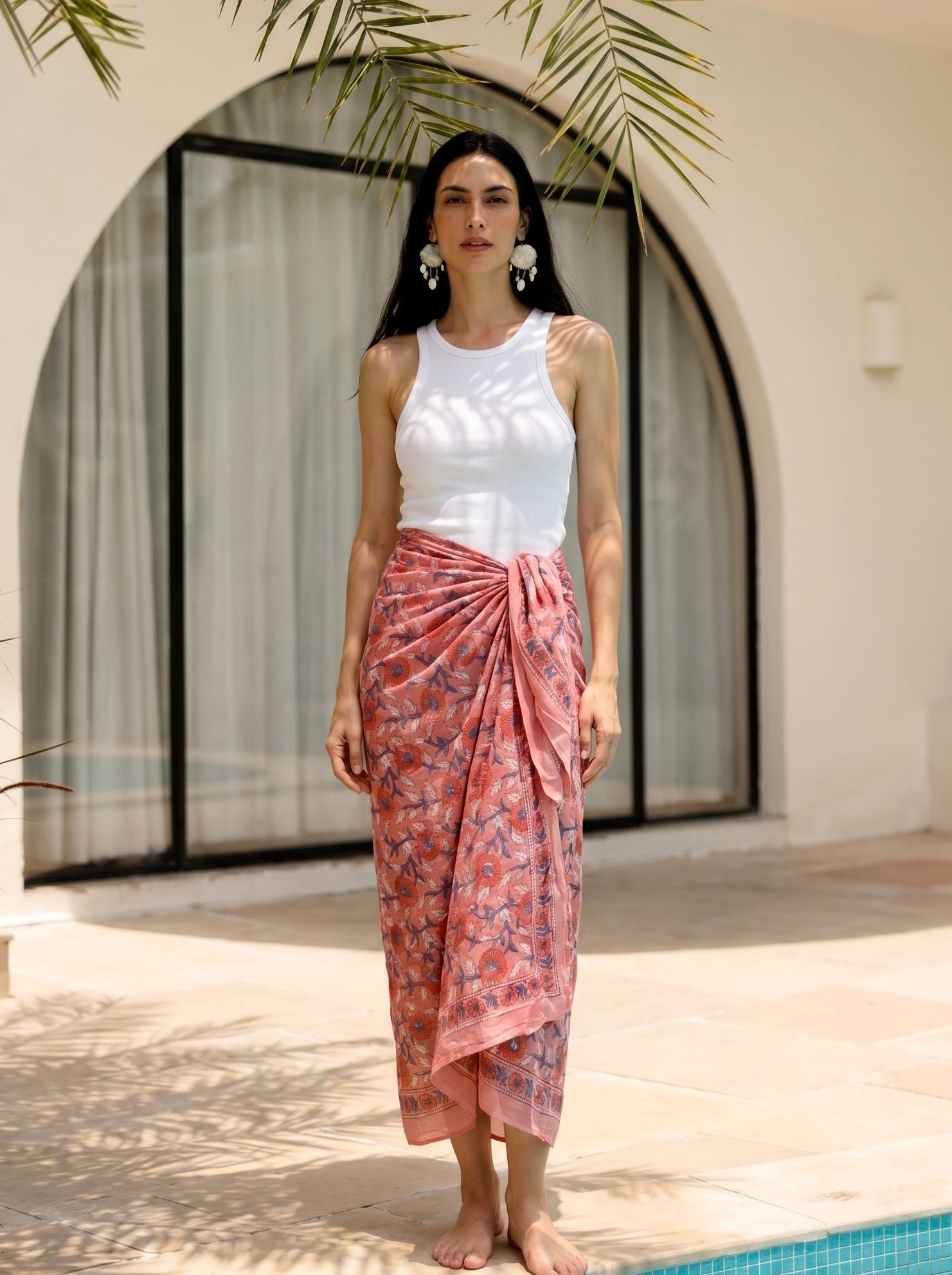 Blush Vine Block Print Cotton Sarong