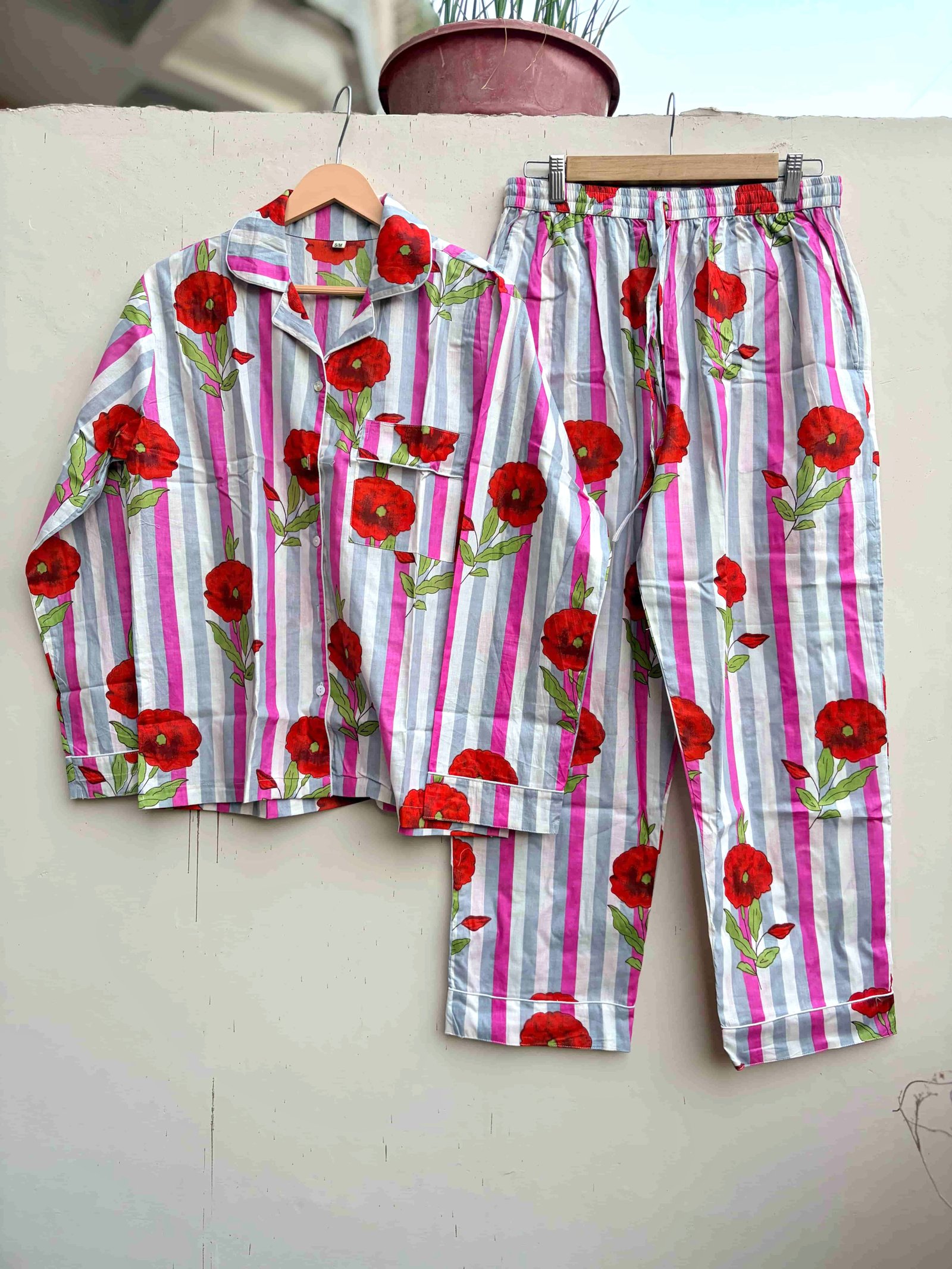 Bold Poppy Print & Striped PJ Set