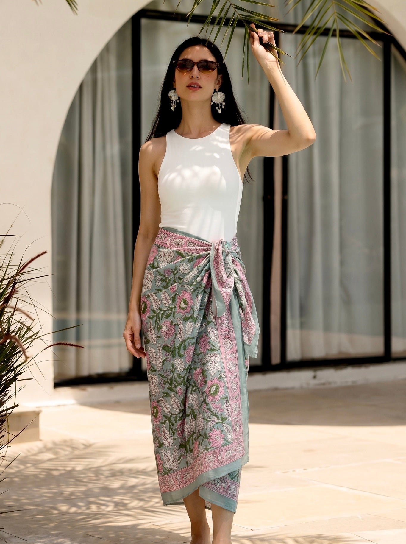Blush Sage Floral Cotton Sarong