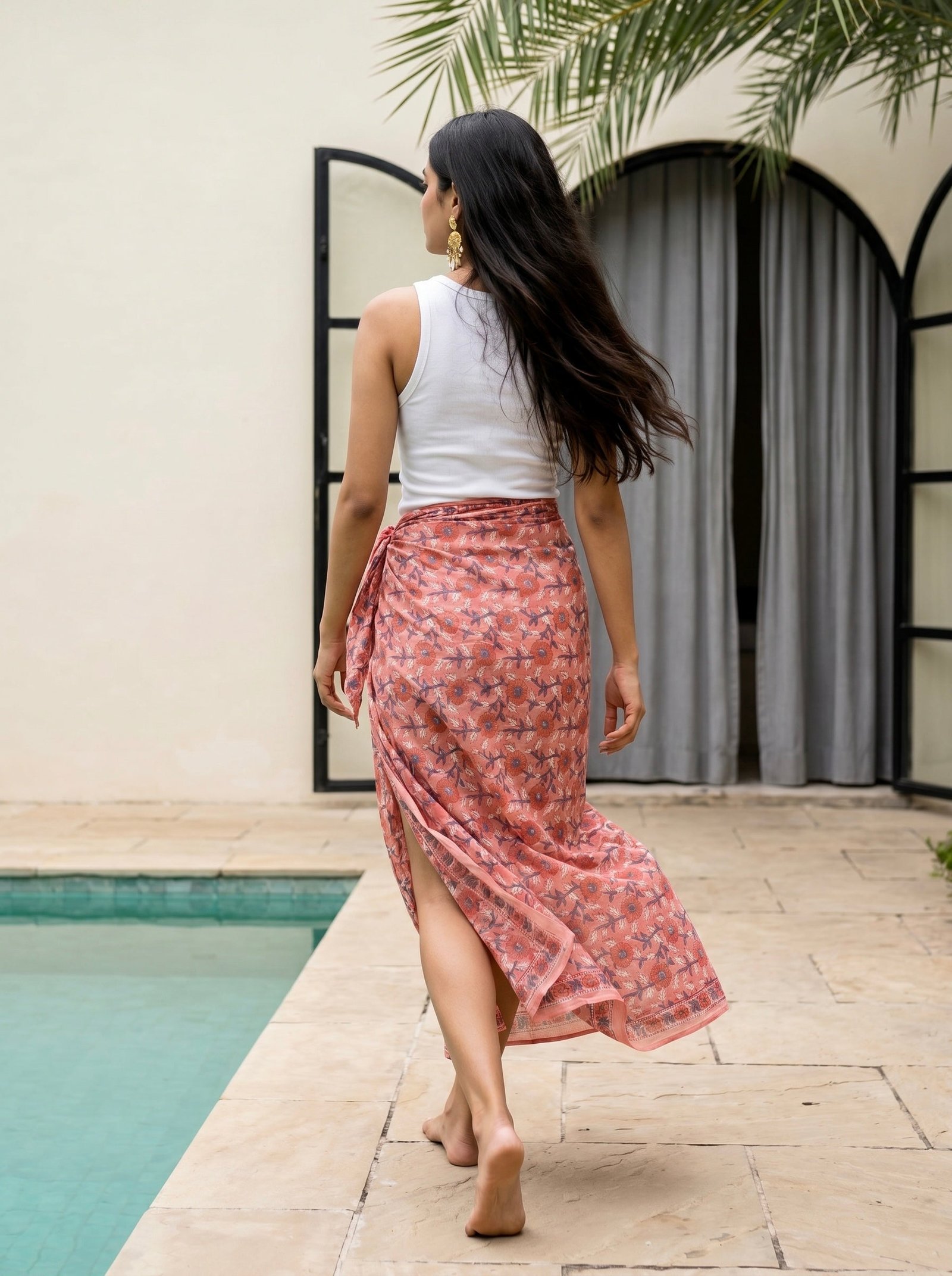 Blush Vine Block Print Cotton Sarong