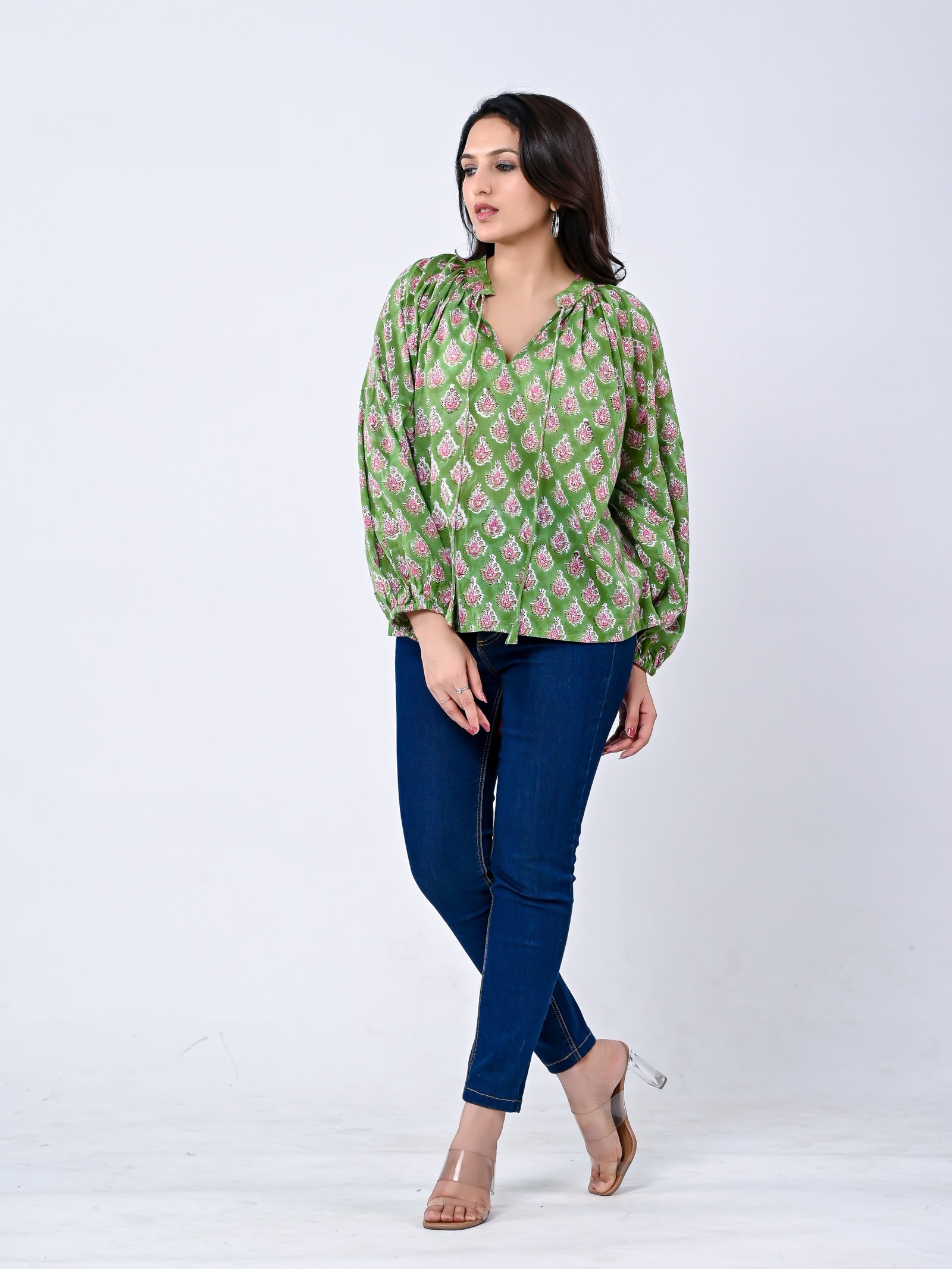 Elegant Green Buti Women’s Top