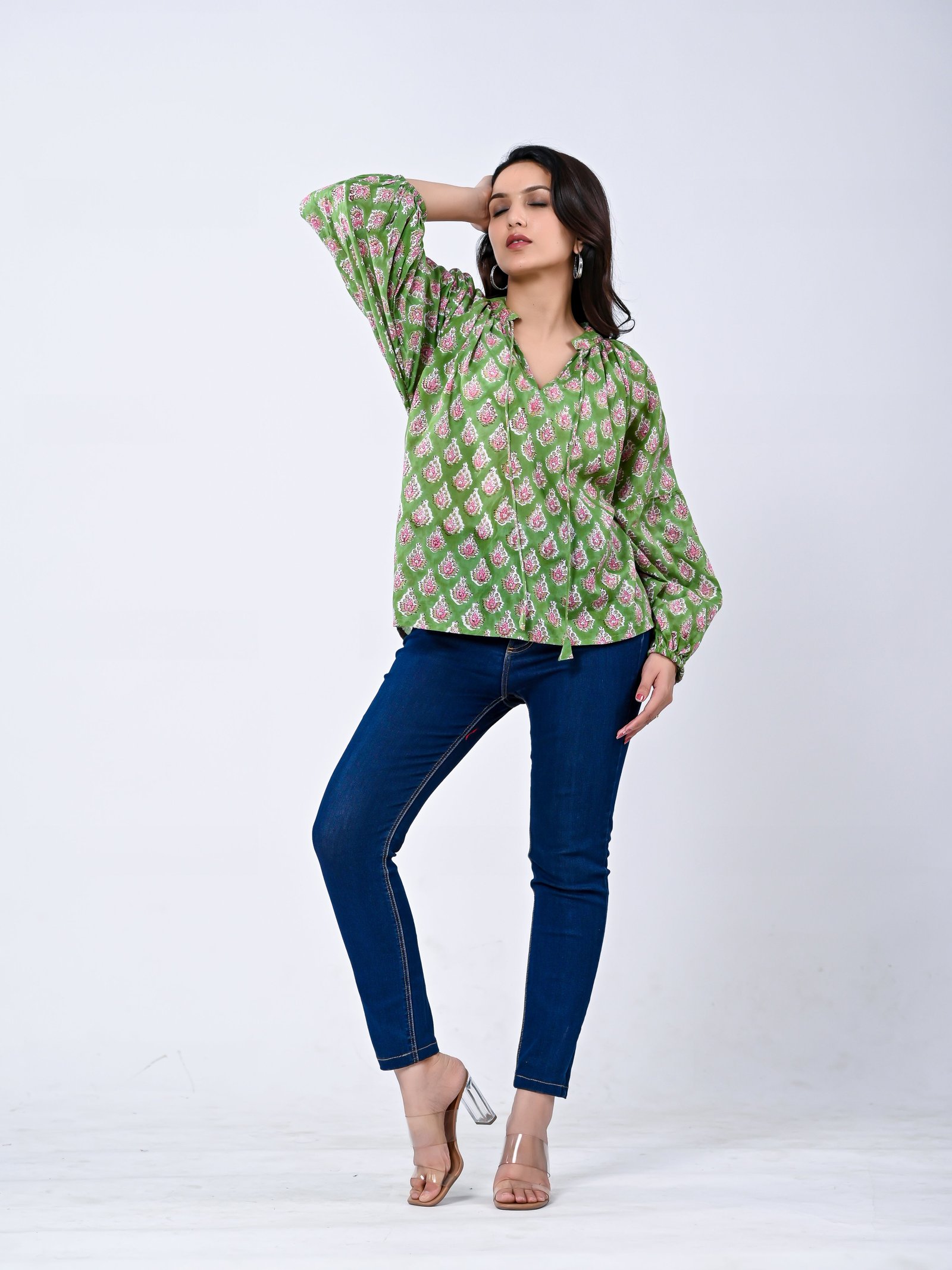 Elegant Green Buti Women’s Top