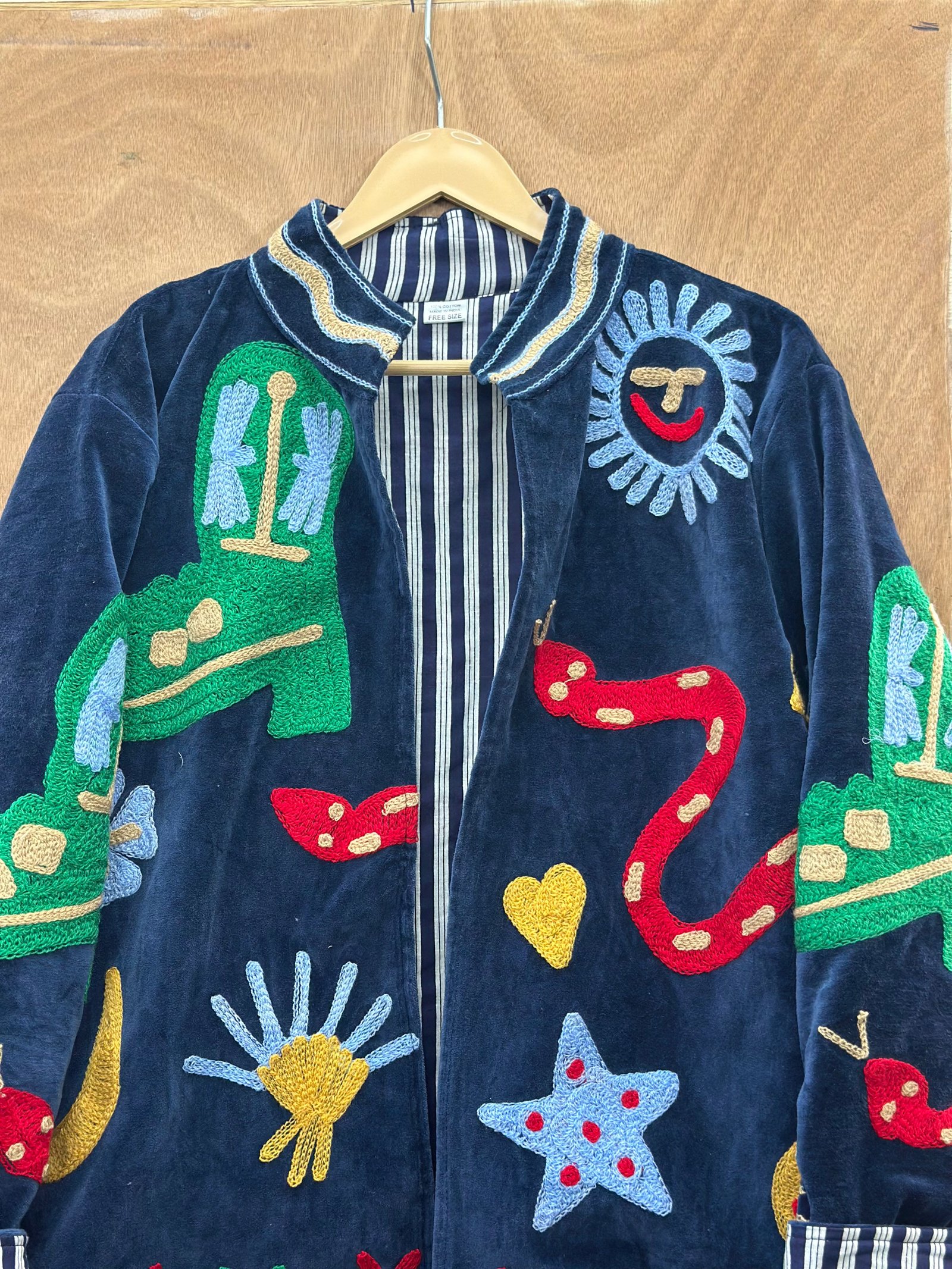 “Midnight” Blue Velvet Embroidered Statement Jacket